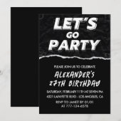 Zwarte 27e verjaardagsuitnodigingen Mannen Wit Kaart (Voorkant / Achterkant)