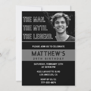 Zwarte 29e verjaardagsuitnodiging Het Man De Legen Kaart