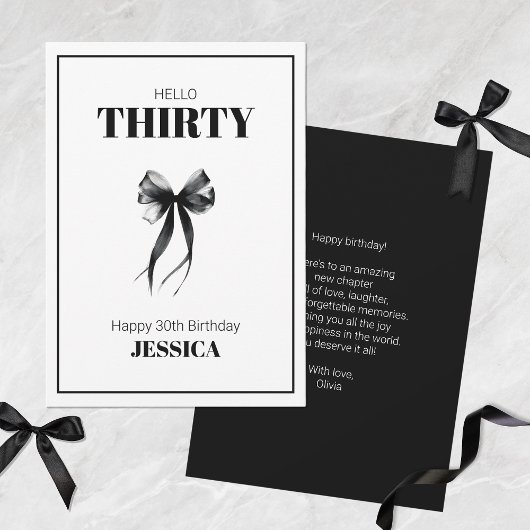 Zwarte 30e minimalistische elegante boog Happy Bir Kaart