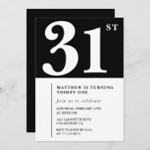 Zwarte 31e verjaardag uitnodiging Elegant Chic Sim (Voorkant / Achterkant)
