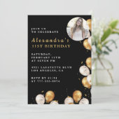 Zwarte 31e verjaardag uitnodiging Gold Balloon Fot (Staand voorkant)