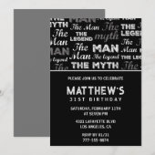 Zwarte 31e verjaardag uitnodiging voor hem Myth Le (Voorkant / Achterkant)