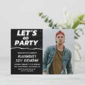 Zwarte 31e verjaardagsuitnodigingen Mannen Foto Kaart (Staand voorkant)