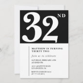 Zwarte 32e verjaardag uitnodiging Elegant Chic Sim (Voorkant)