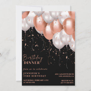Zwarte 33e verjaardagsdiner roze gouden ballonnen kaart