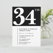 Zwarte 34e verjaardag uitnodiging Elegant Chic Sim (Staand voorkant)