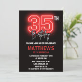Zwarte 35e verjaardag uitnodigingen Mannen Neon (Staand voorkant)