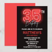 Zwarte 35e verjaardag uitnodigingen Mannen Neon (Voorkant / Achterkant)