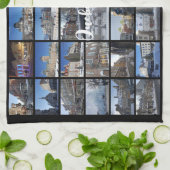 Zwarte 36 foto collage grid reis aangepast theedoek (Gevouwen)