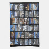 Zwarte 36 foto collage grid reis aangepast theedoek (Verticaal)