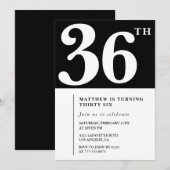 Zwarte 36e verjaardag uitnodiging Elegant Chic Sim (Voorkant / Achterkant)