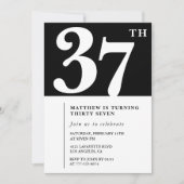 Zwarte 37e verjaardag uitnodiging Elegant Chic Sim (Voorkant)