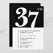 Zwarte 37e verjaardag uitnodiging Elegant Chic Sim (Voorkant / Achterkant)