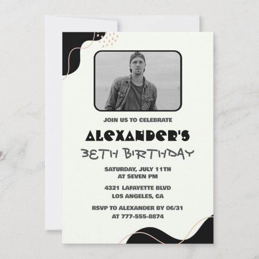 Zwarte 38e verjaardagsuitnodigingen Mannen Eenvoud Kaart (Voorkant)