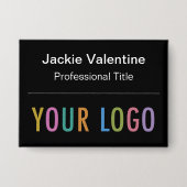 Zwarte 3,5 inch Pinback Naam Button met Logo Badge (Voorkant)
