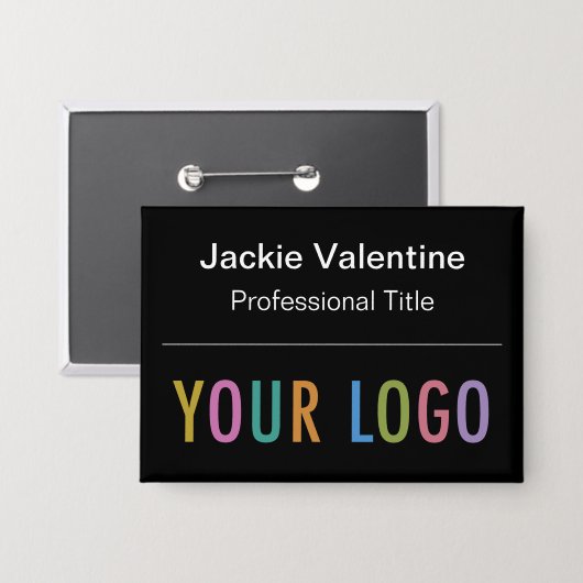 Zwarte 3,5 inch Pinback Naam Button met Logo Badge (Voorkant / Achterkant)