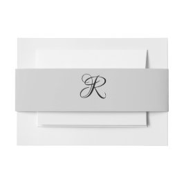 Zwarte 3D kalligrafie initiaal letter | Pastelgrij Uitnodigingen Wikkel