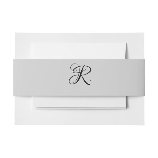 Zwarte 3D kalligrafie initiaal letter | Pastelgrij Uitnodigingen Wikkel (Voorkant Voorbeeld)