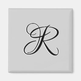 Zwarte 3D-kalligrafie initiaal | Pastelgrijs Magneet