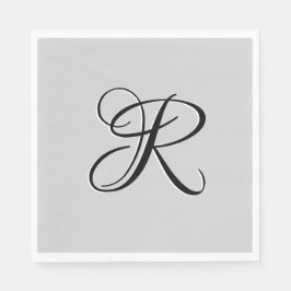 Zwarte 3D kalligrafie initiaal | Pastelgrijs Servet