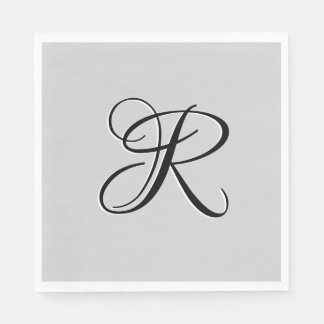 Zwarte 3D kalligrafie initiaal | Pastelgrijs Servet
