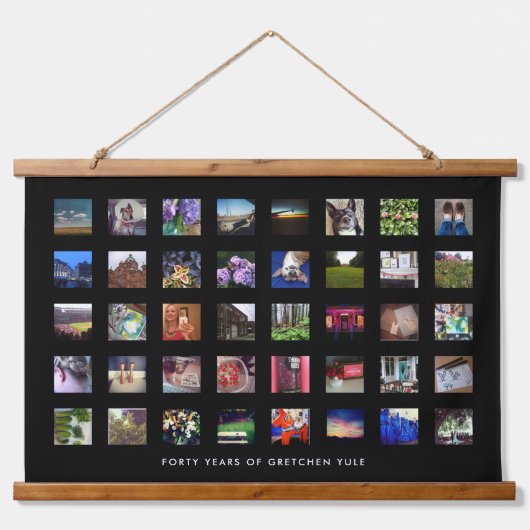 Zwarte 40e verjaardag Fotocollage Tapestry Print Hangend Wandkleed (Voorkant)