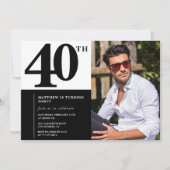 Zwarte 40e verjaardag uitnodigingen Elegant Chic (Voorkant)