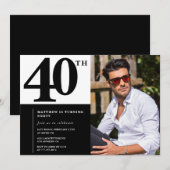 Zwarte 40e verjaardag uitnodigingen Elegant Chic (Voorkant / Achterkant)