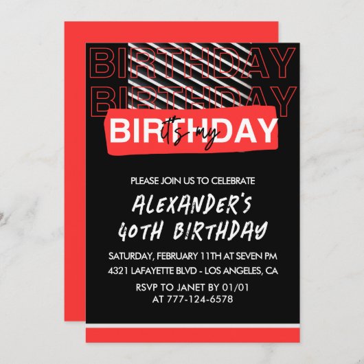 Zwarte 40ste verjaardagsuitnodigingen Mannen Party Kaart (Voorkant / Achterkant)