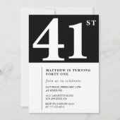 Zwarte 41e verjaardag uitnodiging Elegant Chic Sim (Voorkant)