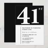 Zwarte 41e verjaardag uitnodiging Elegant Chic Sim (Voorkant / Achterkant)