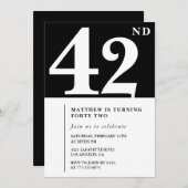 Zwarte 42e verjaardag uitnodiging Elegant Chic Sim (Voorkant / Achterkant)