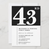 Zwarte 43e verjaardag uitnodiging Elegant Chic Sim (Voorkant)