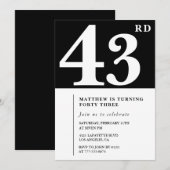 Zwarte 43e verjaardag uitnodiging Elegant Chic Sim (Voorkant / Achterkant)