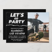 Zwarte 43e verjaardag uitnodigingen Mannen Foto (Voorkant / Achterkant)