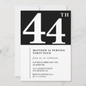 Zwarte 44e verjaardag uitnodiging Elegant Chic Sim (Voorkant)