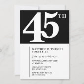 Zwarte 45e verjaardag uitnodiging Elegant Chic Sim (Voorkant)