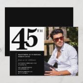 Zwarte 45e verjaardag uitnodigingen Elegant Chic (Voorkant / Achterkant)