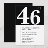 Zwarte 46e verjaardag uitnodiging Elegant Chic Sim (Voorkant / Achterkant)