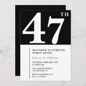 Zwarte 47e verjaardag uitnodiging Elegant Chic Sim (Voorkant / Achterkant)