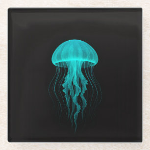 Zwarte 4 Luxe Glas onderzetter, Aqua Glow kwal Glazen Onderzetter
