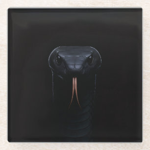 Zwarte 4 Luxe Glas onderzetter, Black Mamba Glazen Onderzetter