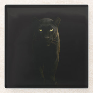 Zwarte 4 Luxe Glas onderzetter, Black Panther Glazen Onderzetter