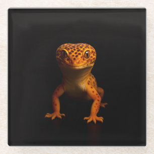 Zwarte 4 Luxe Glas onderzetter, Gecko Luipaard Hag Glazen Onderzetter