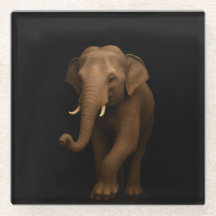 Zwarte 4 Luxe Glas onderzetter, Indische Olifant