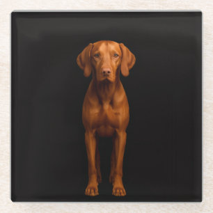 Zwarte 4 Luxe glazen onderzetter, Agile Vizsla-hon Onderzetter