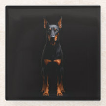 Zwarte 4 Luxe glazen onderzetter, Dobermann bewake