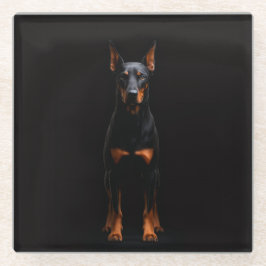 Zwarte 4 Luxe glazen onderzetter, Dobermann bewake Onderzetter