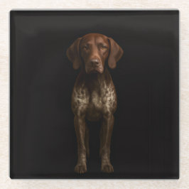 Zwarte 4 Luxe glazen onderzetter, Duitse Pointer Onderzetter