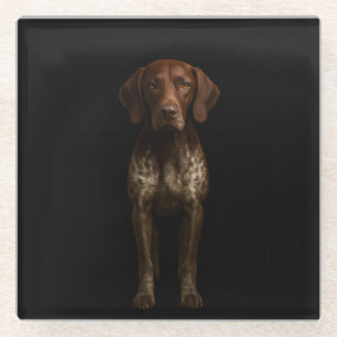 Zwarte 4 Luxe glazen onderzetter, Duitse Pointer Onderzetter